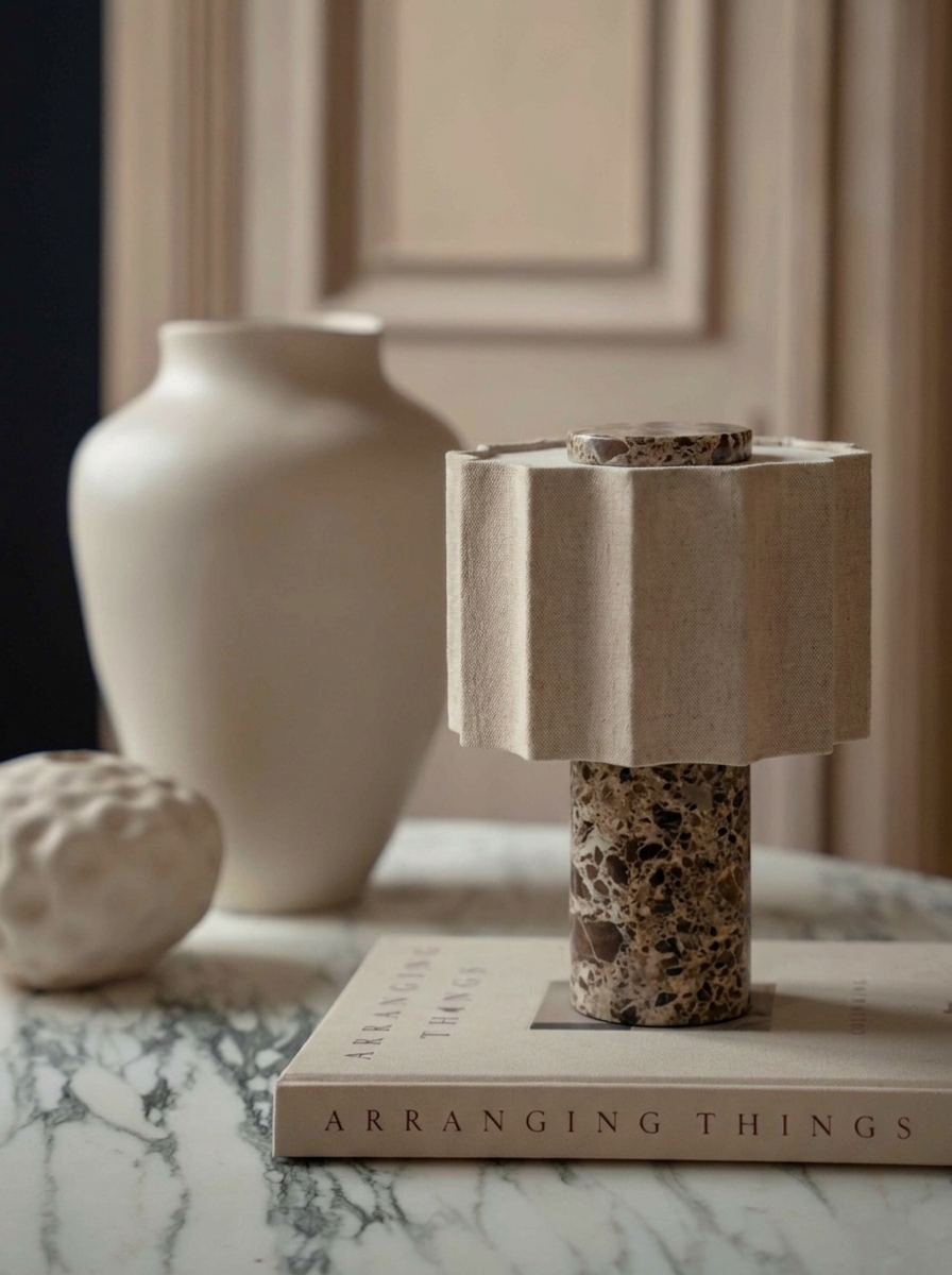 Luciano Lamp | Marble & Pleated Linen — product view 2
