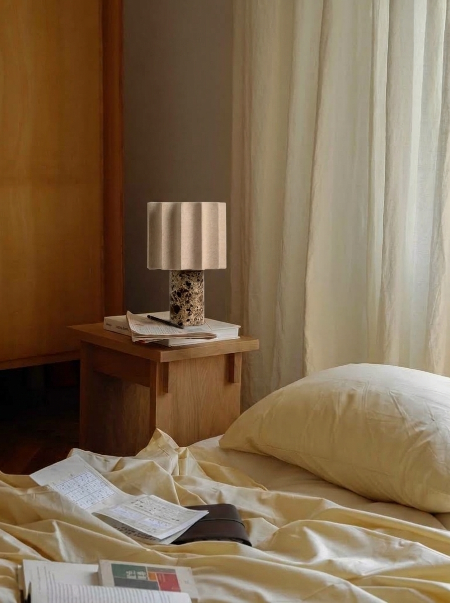 Luciano Lamp | Marble & Pleated Linen — product view 3