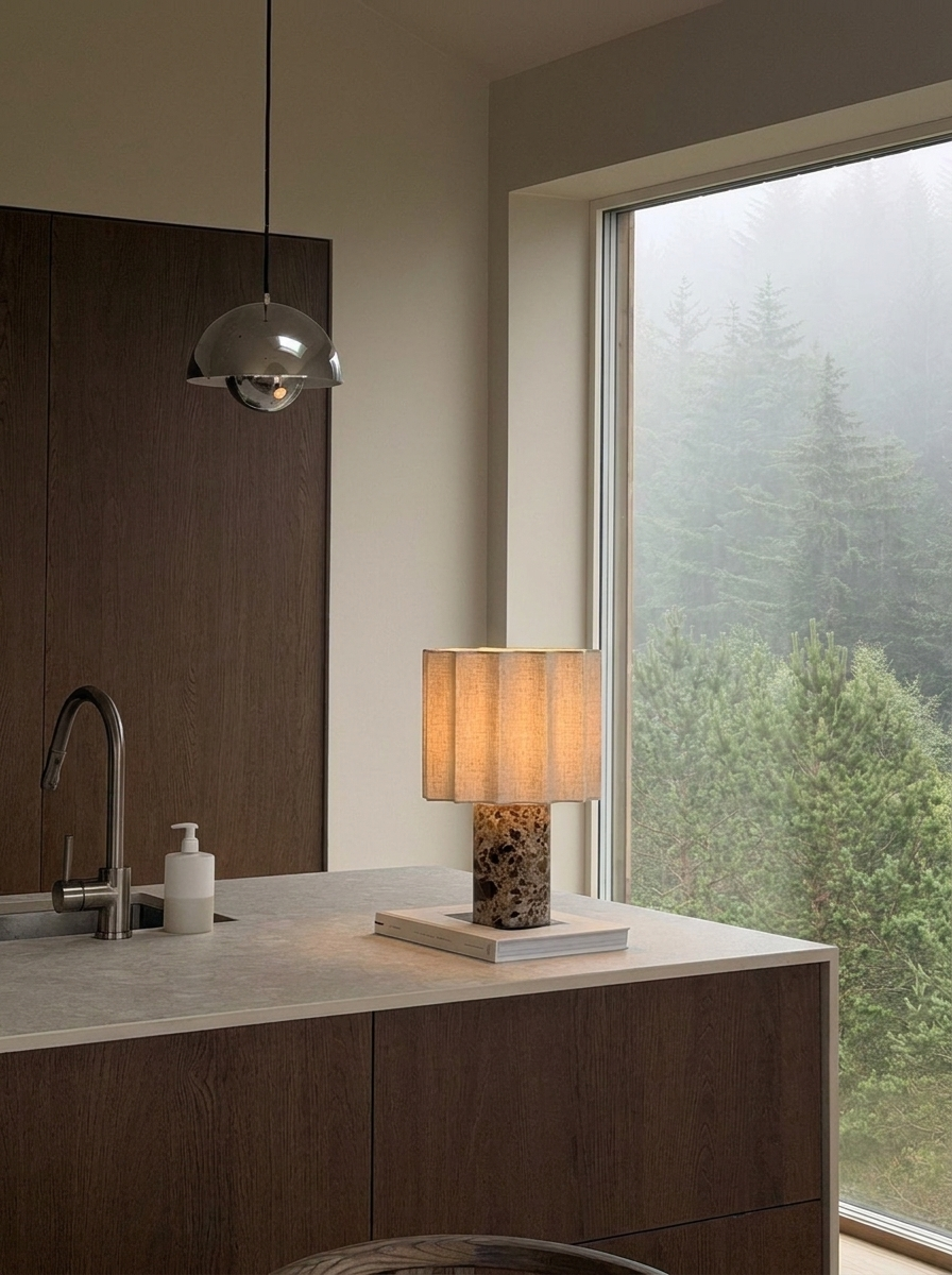 Luciano Lamp | Marble & Pleated Linen — product view 4