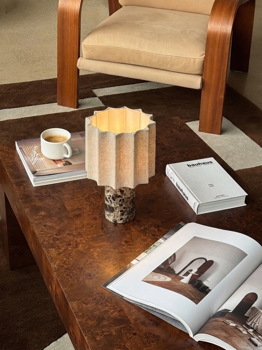 Luciano Lamp | Marble & Pleated Linen — product view 5