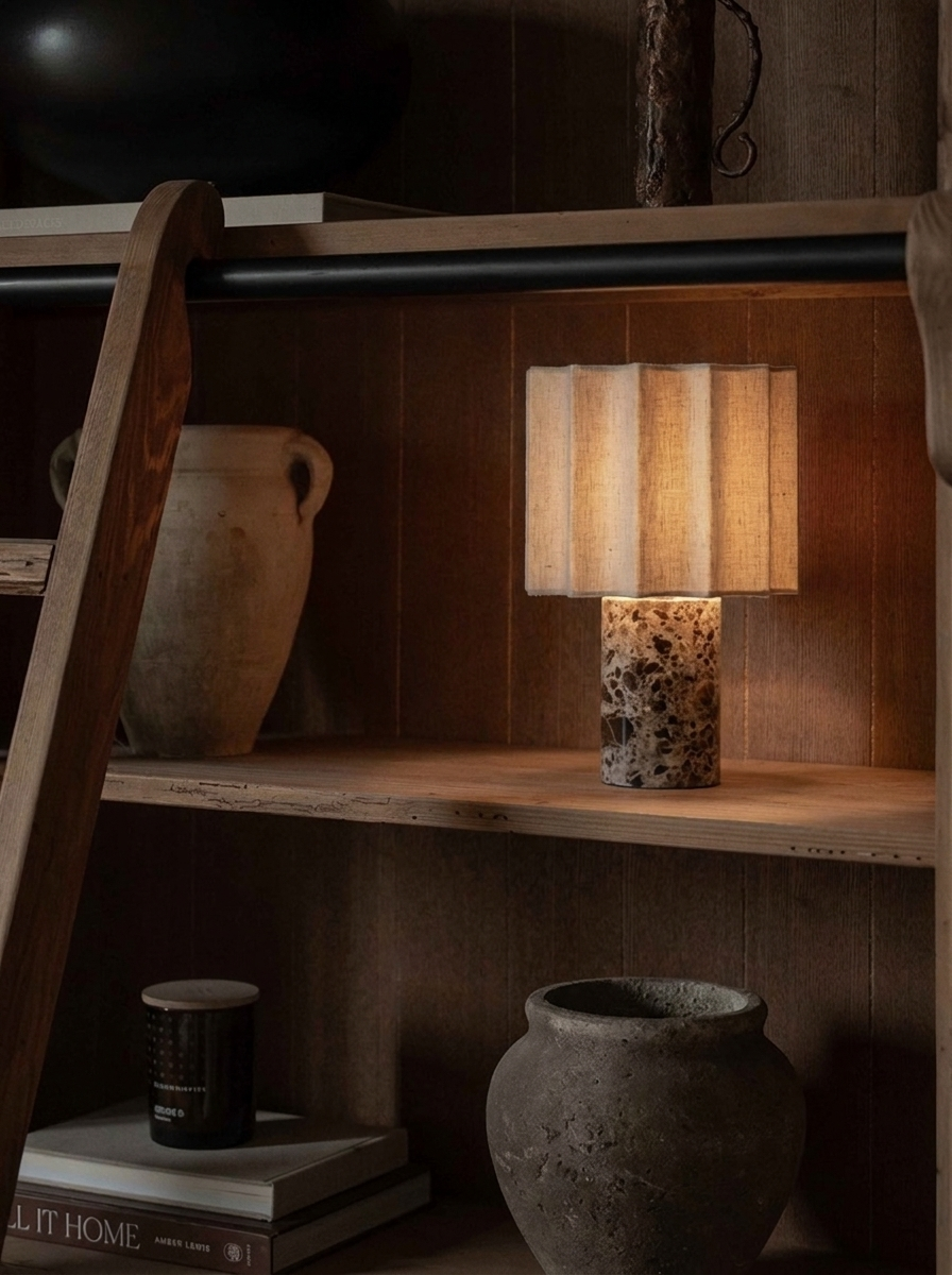 Luciano Lamp | Marble & Pleated Linen — product view 6