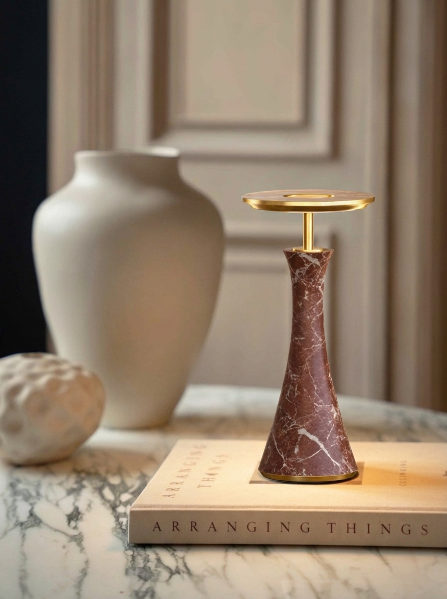 Vittorio Lamp | Red Marble & Gold — product view 2