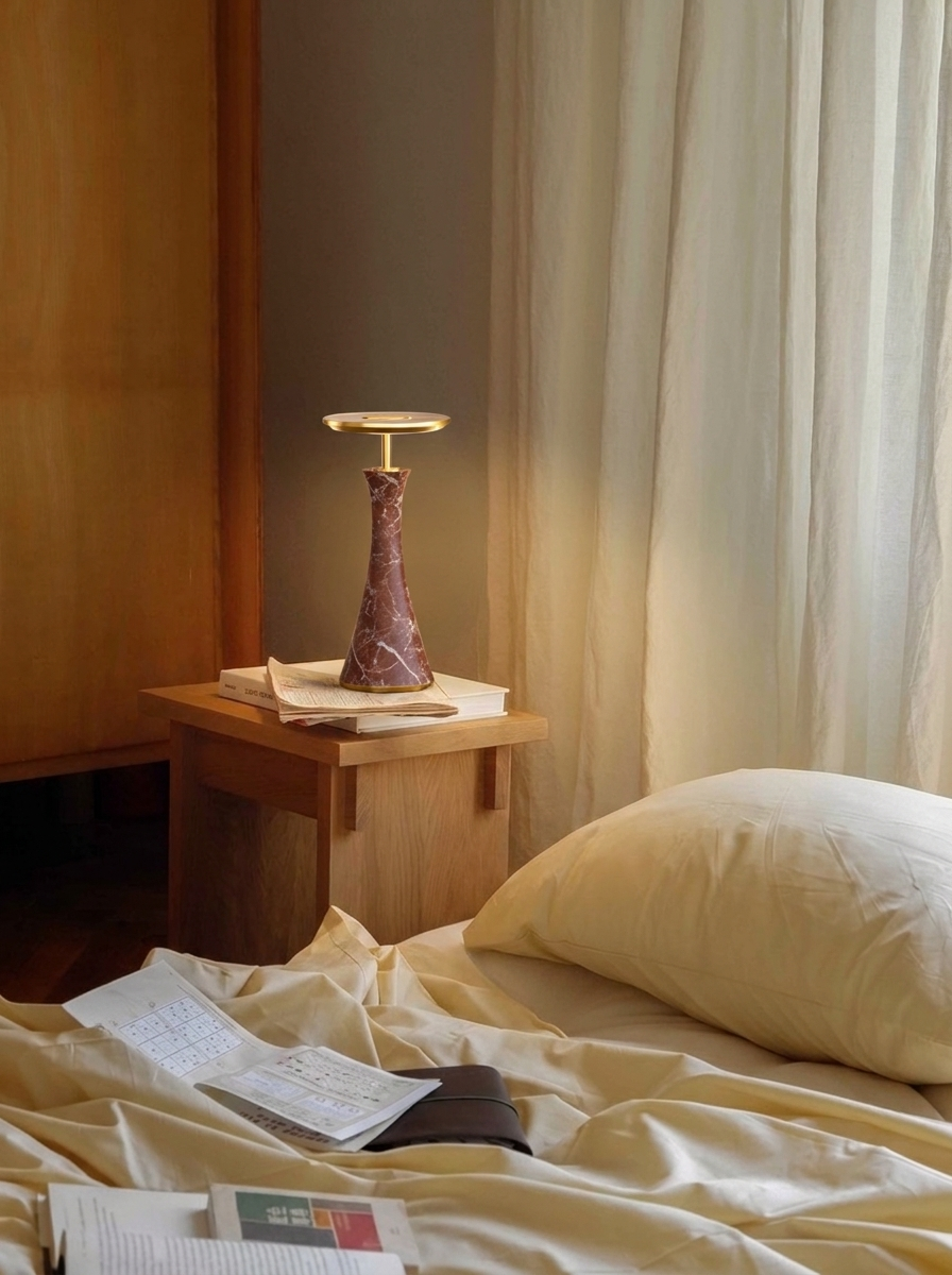 Vittorio Lamp | Red Marble & Gold — product view 3