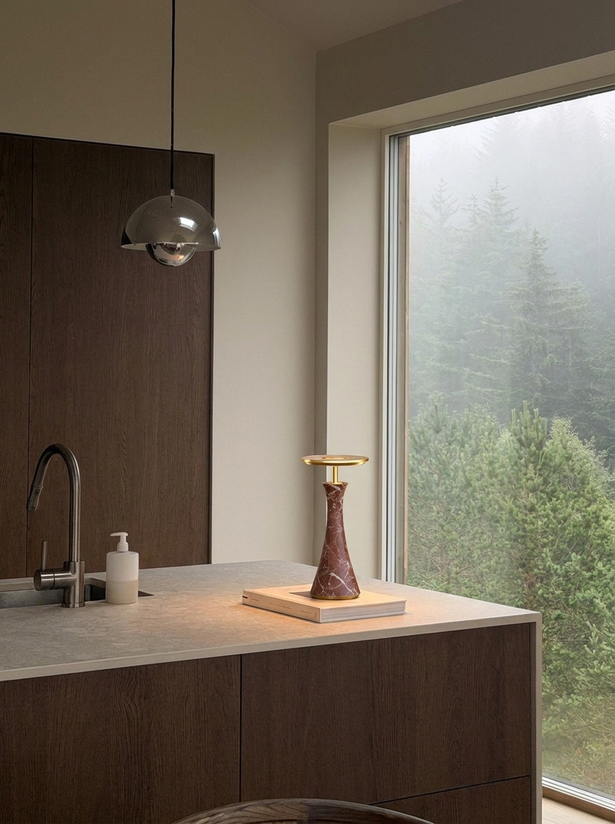 Vittorio Lamp | Red Marble & Gold — product view 4