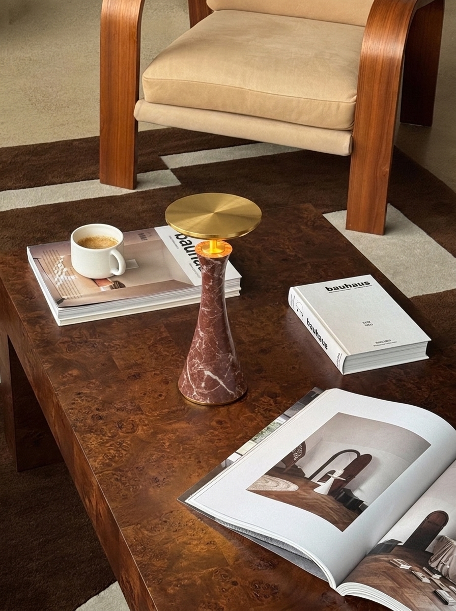 Vittorio Lamp | Red Marble & Gold — product view 5