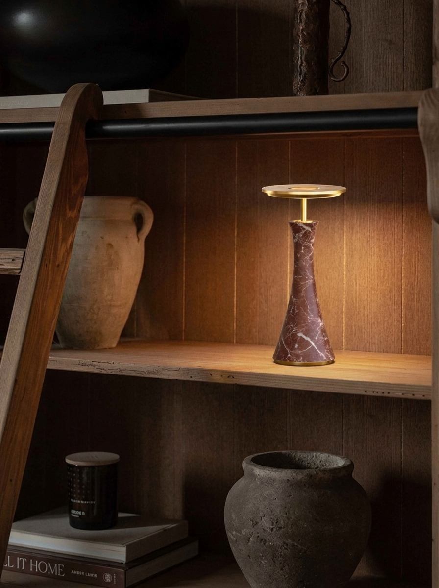 Vittorio Lamp | Red Marble & Gold — product view 6